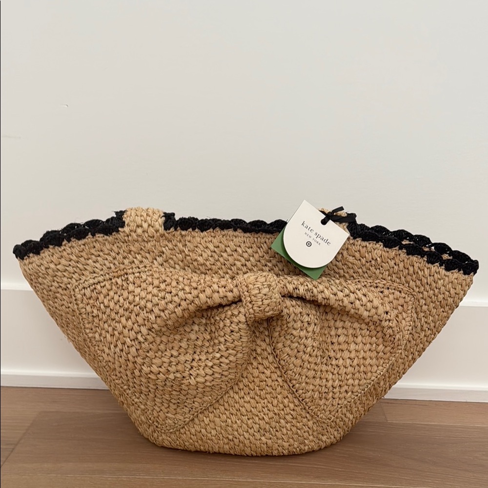 NWT Kate Spade x Target Raffia Bow With Scalloped Trim Large Zipper Tote Bag